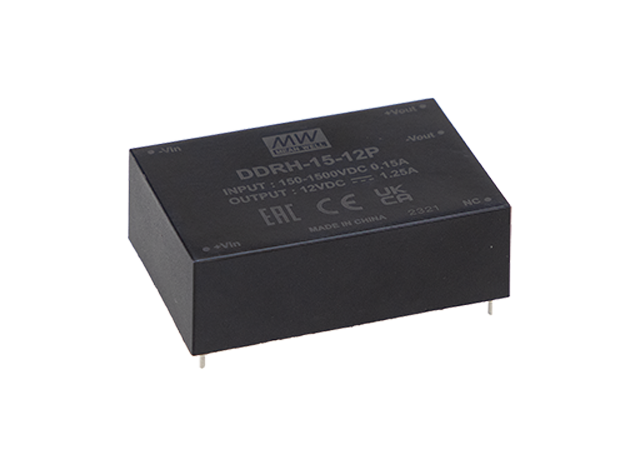 明緯電源DDRH-15系列150~1500Vdc超寬輸入DC-DC轉換器