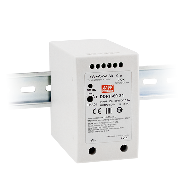 明緯電源DDRH-60系列150~1500Vdc超寬輸入DC-DC轉換器